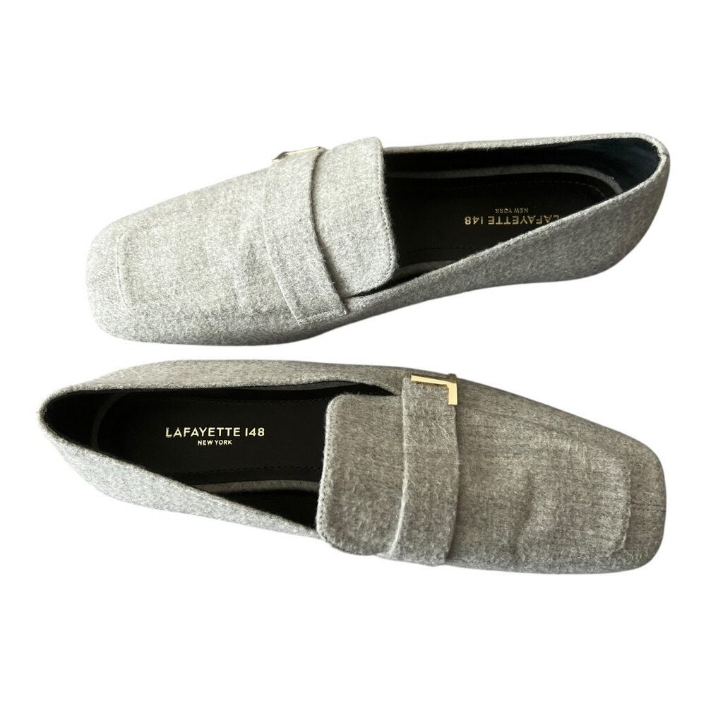 Lafayette 148 New York Eve Gray Cashmere Square Toe Slip On Loafer Size 39